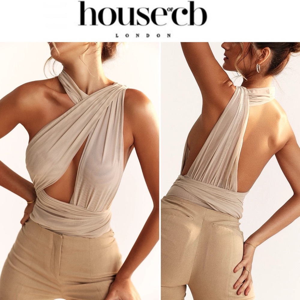 HOUSE OF CB 'Cheyanne' Ecru Gathered Bodysuit sz S NWT
